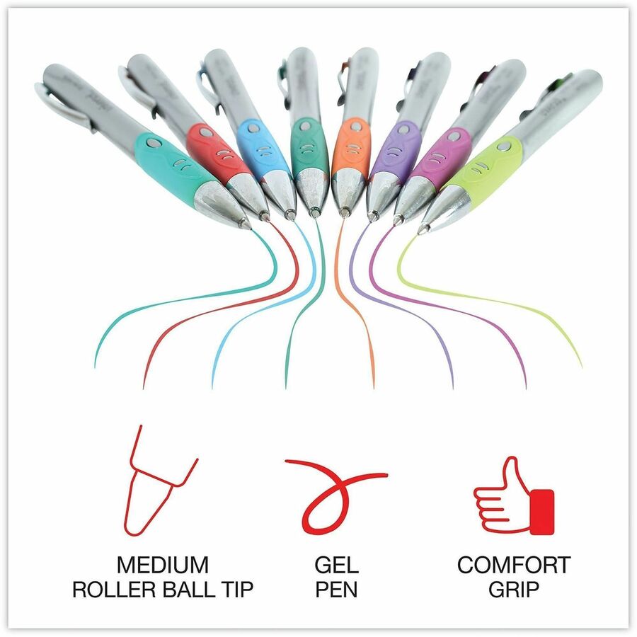 Comfort Grip Gel Pen, Retractable, Medium 0.7 mm, Assorted Ink and Barrel Colors, 8/Pack