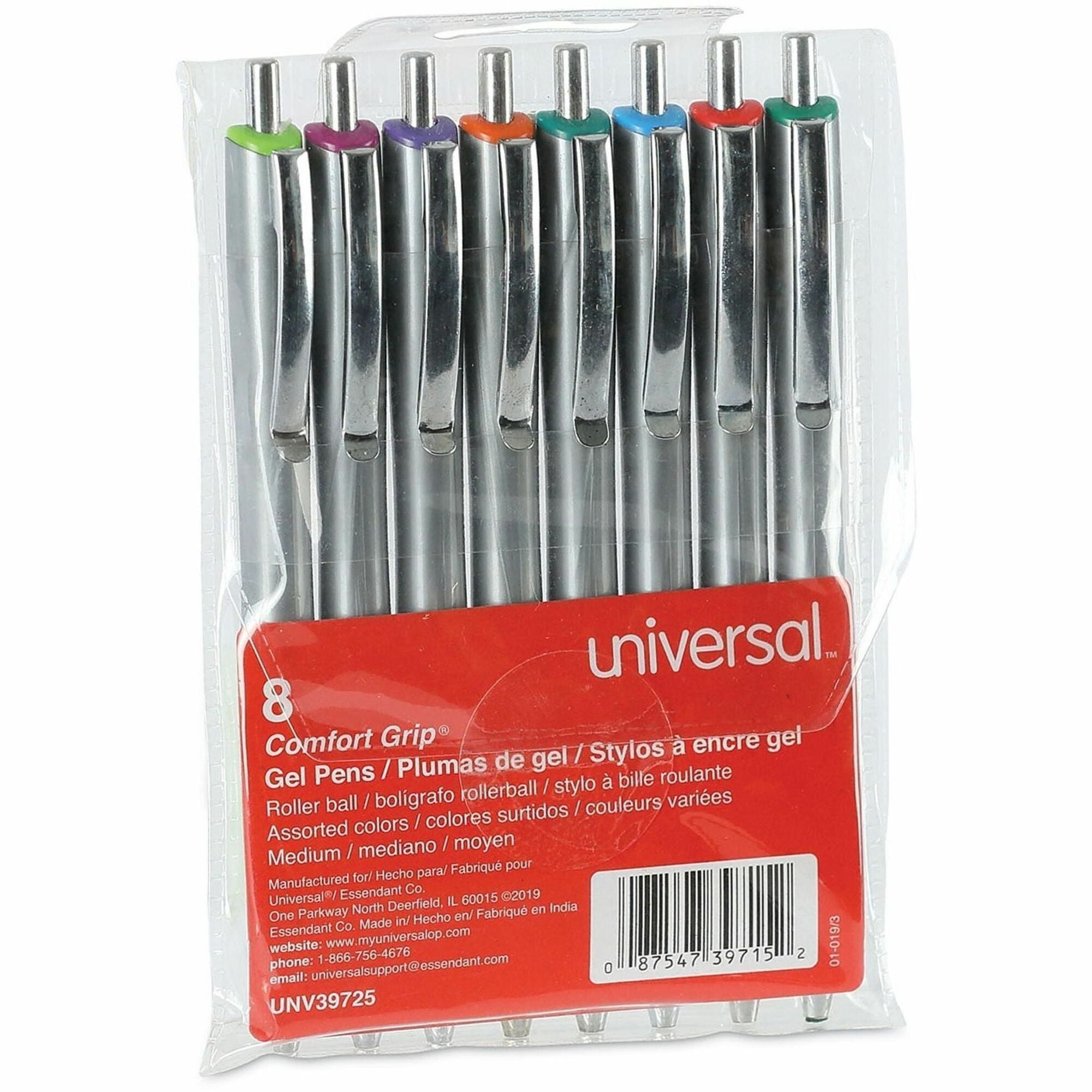 Comfort Grip Gel Pen, Retractable, Medium 0.7 mm, Assorted Ink and Barrel Colors, 8/Pack