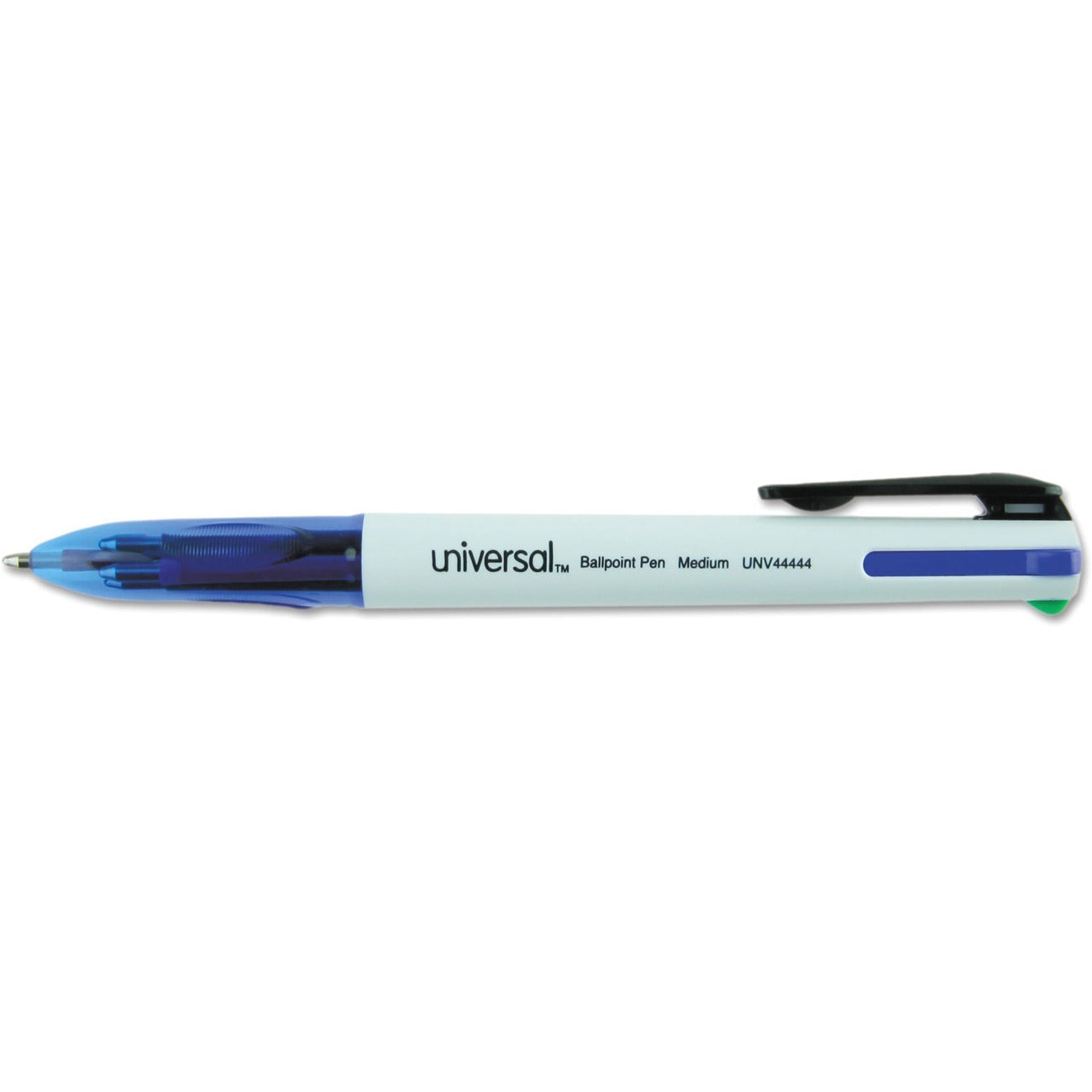 4-Color Multi-Color Ballpoint Pen, Retractable, Medium 1 mm, Black/Blue/Green/Red Ink, White/Translucent Blue Barrel, 3/Pack