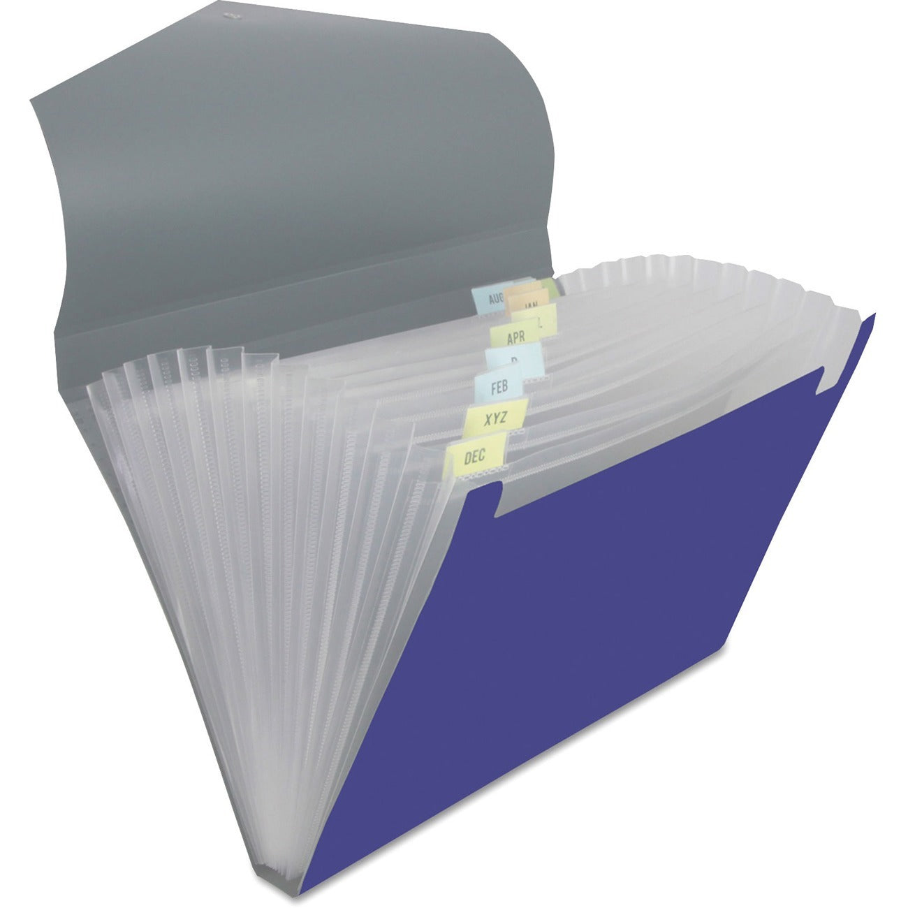 Poly Expanding Files, 13 Sections, Cord/Hook Closure, 1/12-Cut Tabs, Letter Size, Metallic Blue/Steel Gray