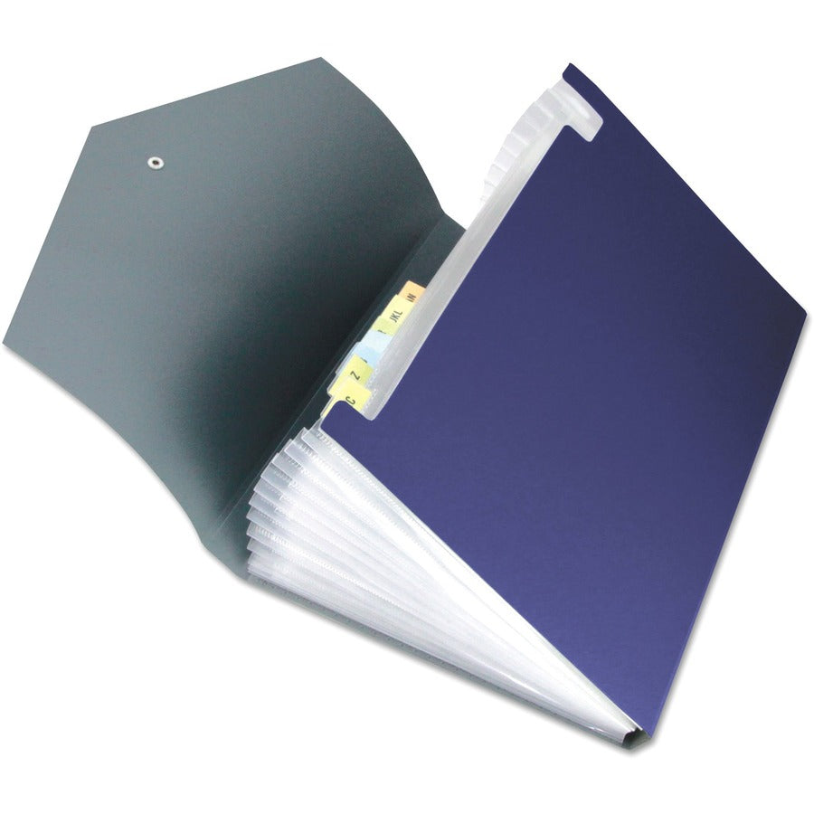 Poly Expanding Files, 13 Sections, Cord/Hook Closure, 1/12-Cut Tabs, Letter Size, Metallic Blue/Steel Gray
