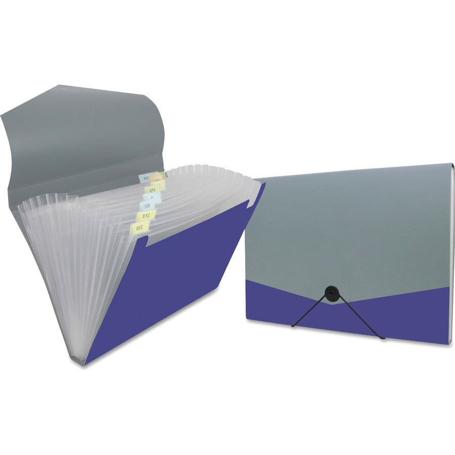 Poly Expanding Files, 13 Sections, Cord/Hook Closure, 1/12-Cut Tabs, Letter Size, Metallic Blue/Steel Gray