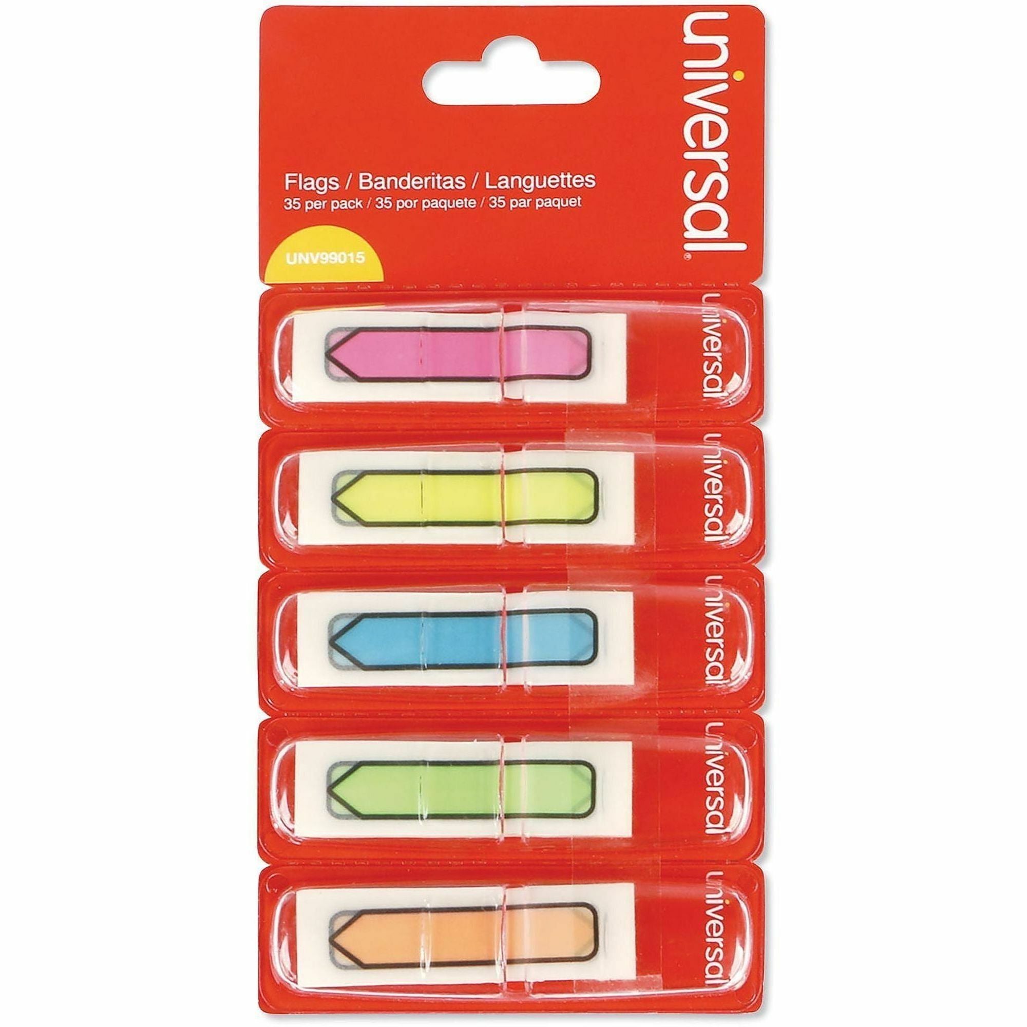 Deluxe Pop-Up Page Flags, 0.5 x 1.75, Five Assorted Colors, 35 Flags/Dispenser, 5 Dispensers/Pack