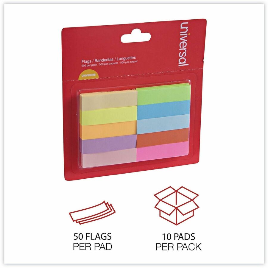Self-Stick Page Tabs, 0.5" x 1.75", Assorted Colors, 500/Pack
