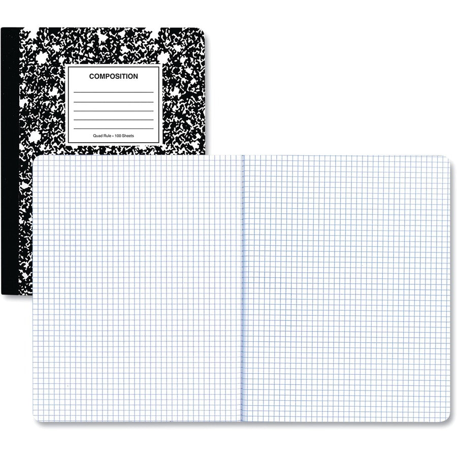 Quad Rule Composition Book, Quadrille Rule (4 sq/in), Black Marble Cover, (100) 9.75 x 7.5 Sheets, 6/Pack