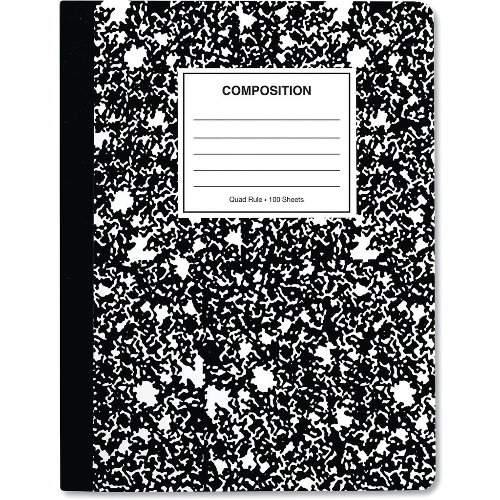 Quad Rule Composition Book, Quadrille Rule (4 sq/in), Black Marble Cover, (100) 9.75 x 7.5 Sheets, 6/Pack