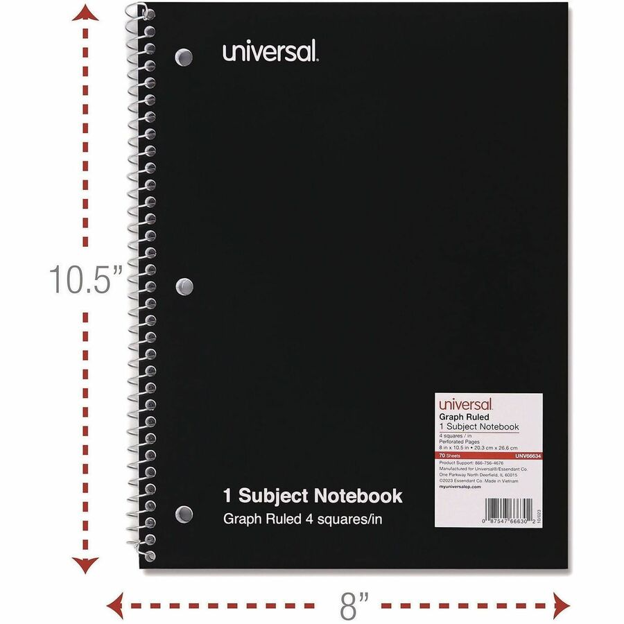Wirebound Notebook, 1-Subject, Quadrille Rule (4 sq/in), Assorted Cover Colors, (70) 10.5 x 8 Sheets, 4/Pack