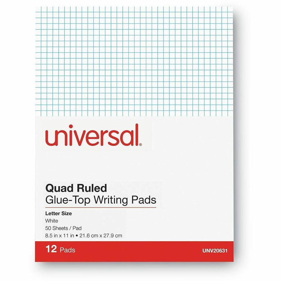 Quadrille-Rule Glue Top Pads, Quadrille Rule (4 sq/in), 50 White 8.5 x 11 Sheets, Dozen