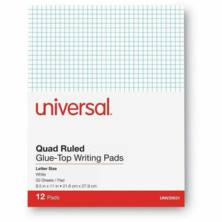 Quadrille-Rule Glue Top Pads, Quadrille Rule (4 sq/in), 50 White 8.5 x 11 Sheets, Dozen
