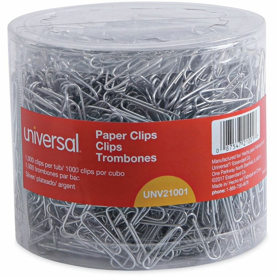 Plastic-Coated Paper Clips with Two-Compartment Dispenser Tub, (750) #2 Clips, (250) Jumbo Clips, Silver