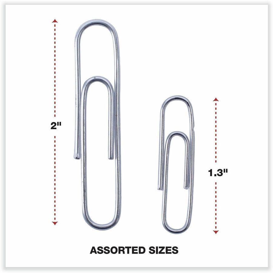Plastic-Coated Paper Clips with Two-Compartment Dispenser Tub, (750) #2 Clips, (250) Jumbo Clips, Silver