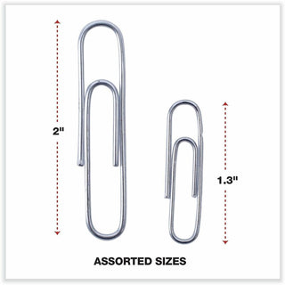 Plastic-Coated Paper Clips with Two-Compartment Dispenser Tub, (750) #2 Clips, (250) Jumbo Clips, Silver