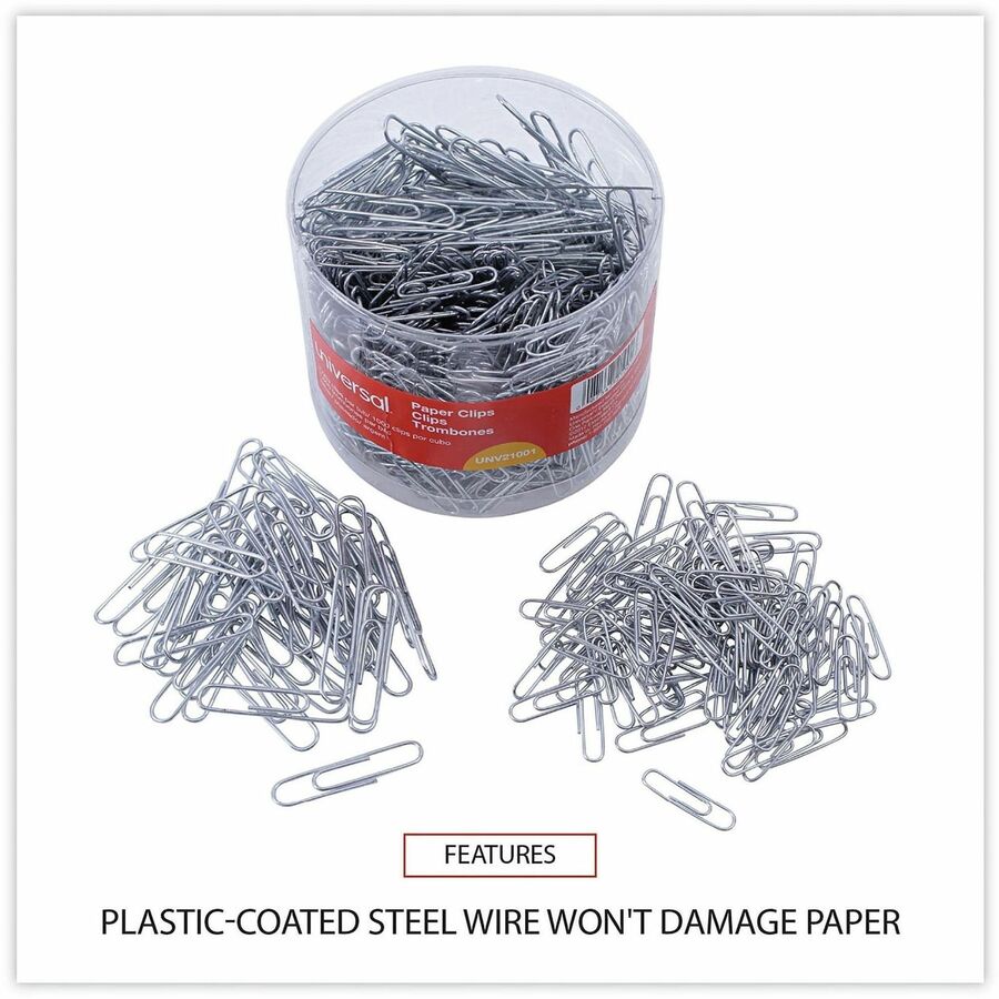 Plastic-Coated Paper Clips with Two-Compartment Dispenser Tub, (750) #2 Clips, (250) Jumbo Clips, Silver