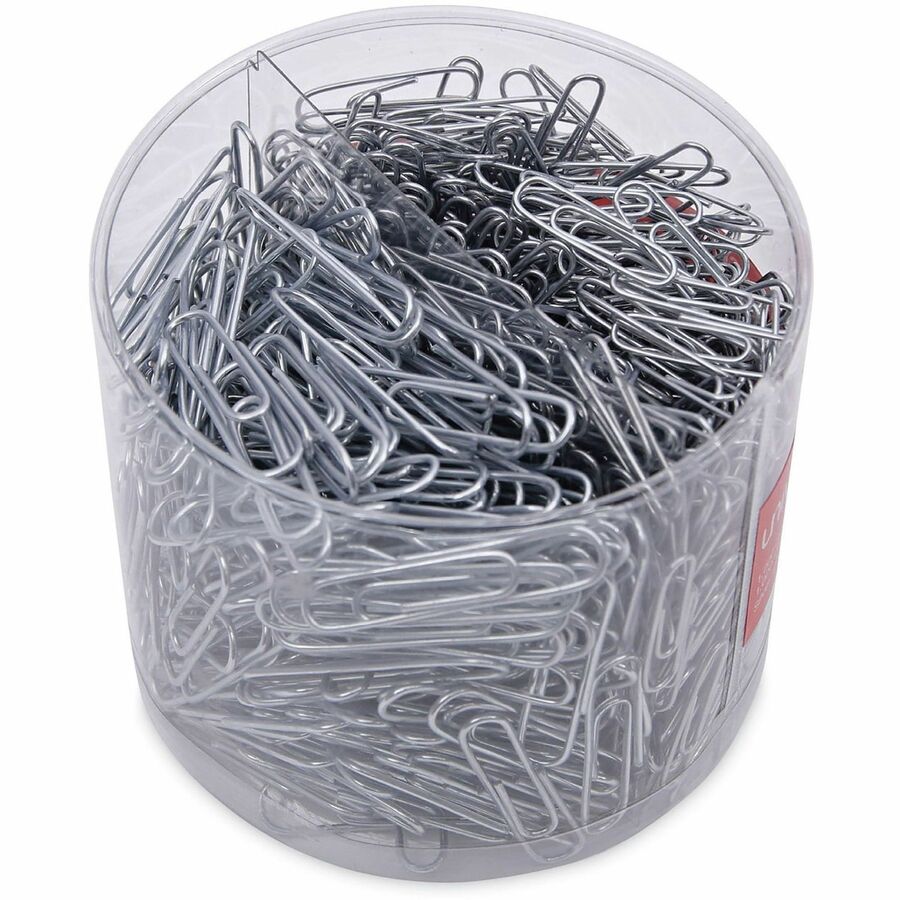 Plastic-Coated Paper Clips with Two-Compartment Dispenser Tub, (750) #2 Clips, (250) Jumbo Clips, Silver