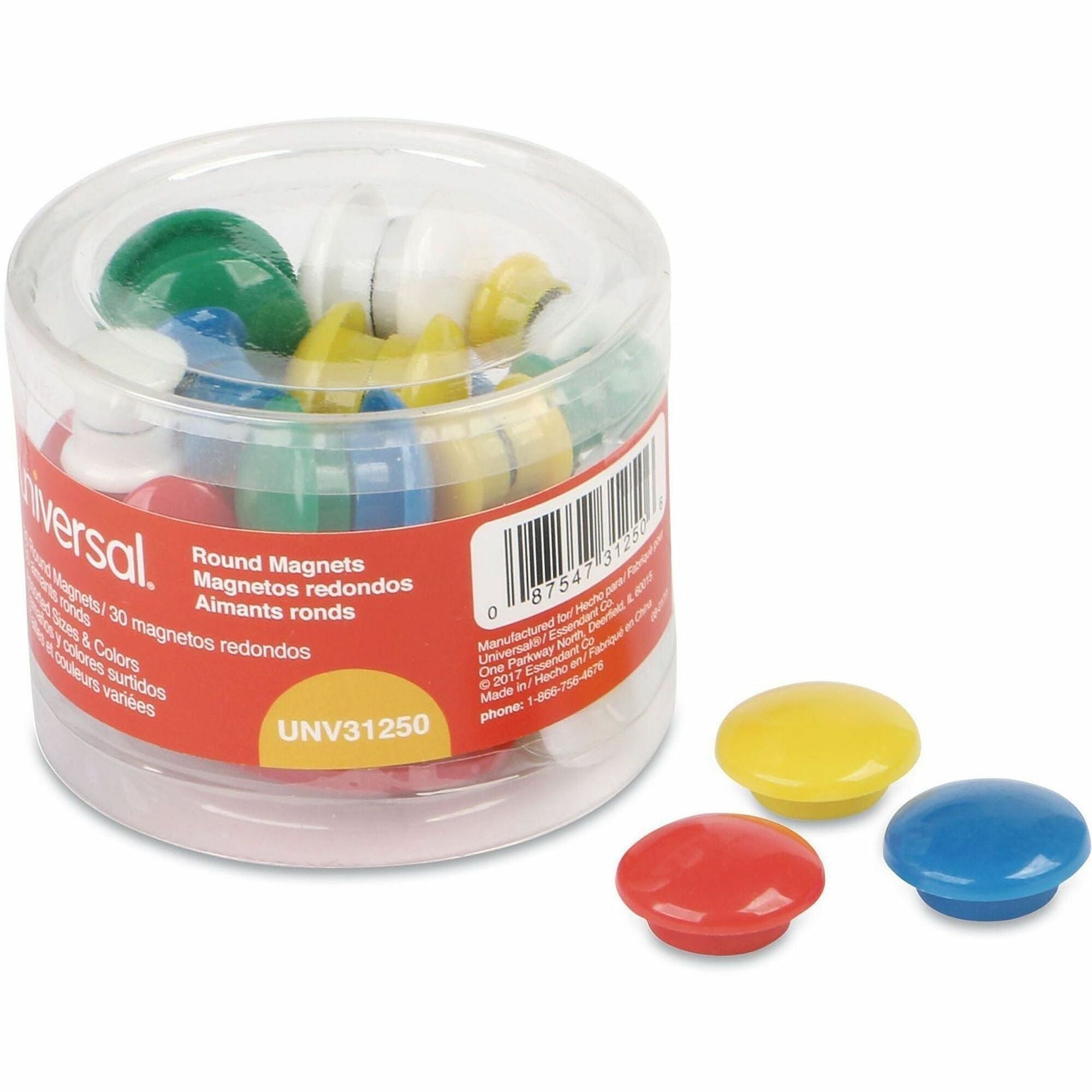 Assorted Magnets, Circles, Assorted Colors, 0.63", 1", 1.63" Diameters, 30/Pack