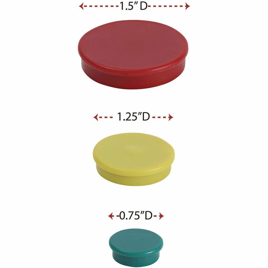 High-Intensity Assorted Magnets, Circles, Assorted Colors, 0.75", 1.25" and 1.5" Diameters, 30/Pack