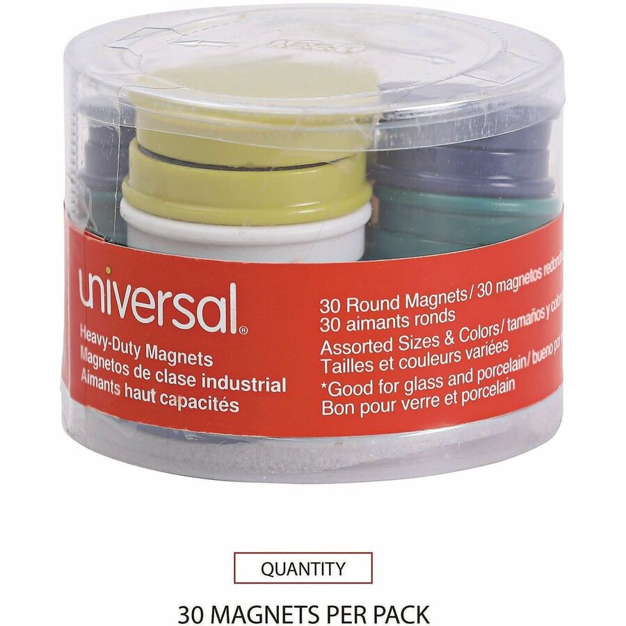 High-Intensity Assorted Magnets, Circles, Assorted Colors, 0.75", 1.25" and 1.5" Diameters, 30/Pack