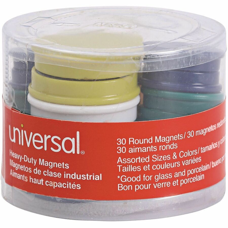 High-Intensity Assorted Magnets, Circles, Assorted Colors, 0.75", 1.25" and 1.5" Diameters, 30/Pack
