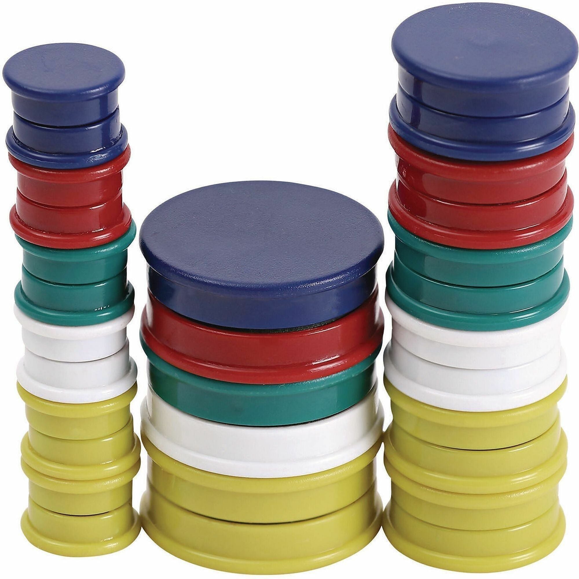 High-Intensity Assorted Magnets, Circles, Assorted Colors, 0.75", 1.25" and 1.5" Diameters, 30/Pack