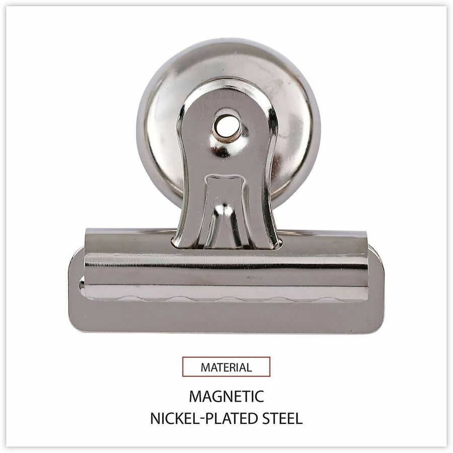 Bulldog Magnetic Clips, Medium, Nickel, 12/Pack