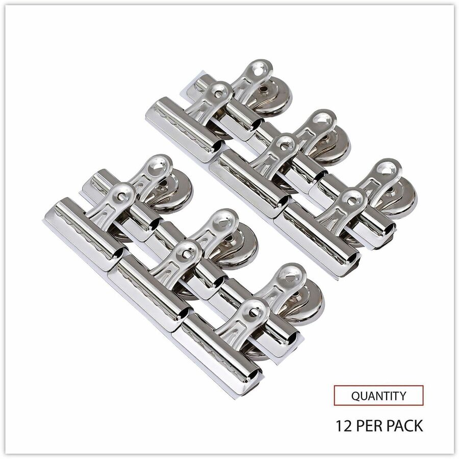 Bulldog Magnetic Clips, Medium, Nickel, 12/Pack