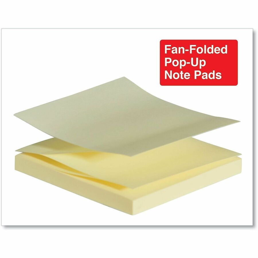 Fan-Folded Self-Stick Pop-Up Note Pads Cabinet Pack, 3" x 3", Yellow, 90 Sheets/Pad, 24 Pads/Pack