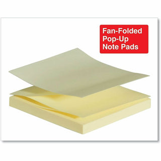 Fan-Folded Self-Stick Pop-Up Note Pads Cabinet Pack, 3" x 3", Yellow, 90 Sheets/Pad, 24 Pads/Pack