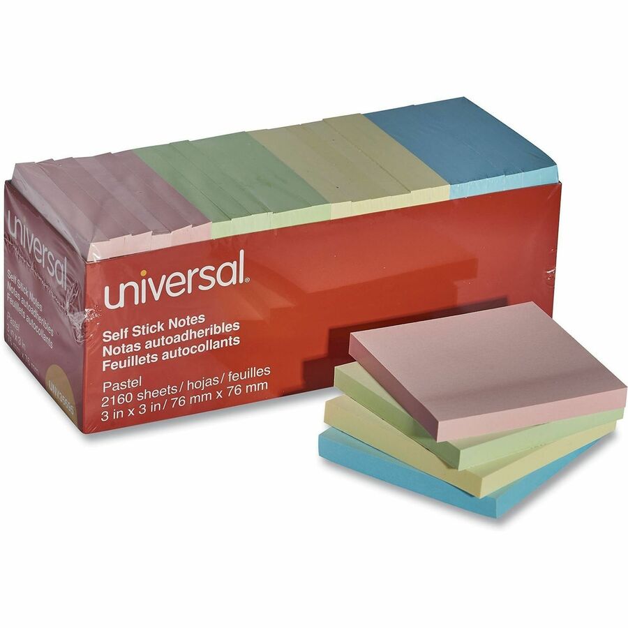 Self-Stick Note Pad Cabinet Pack, 3" x 3", Assorted Pastel Colors, 90 Sheets/Pad, 24 Pads/Pack