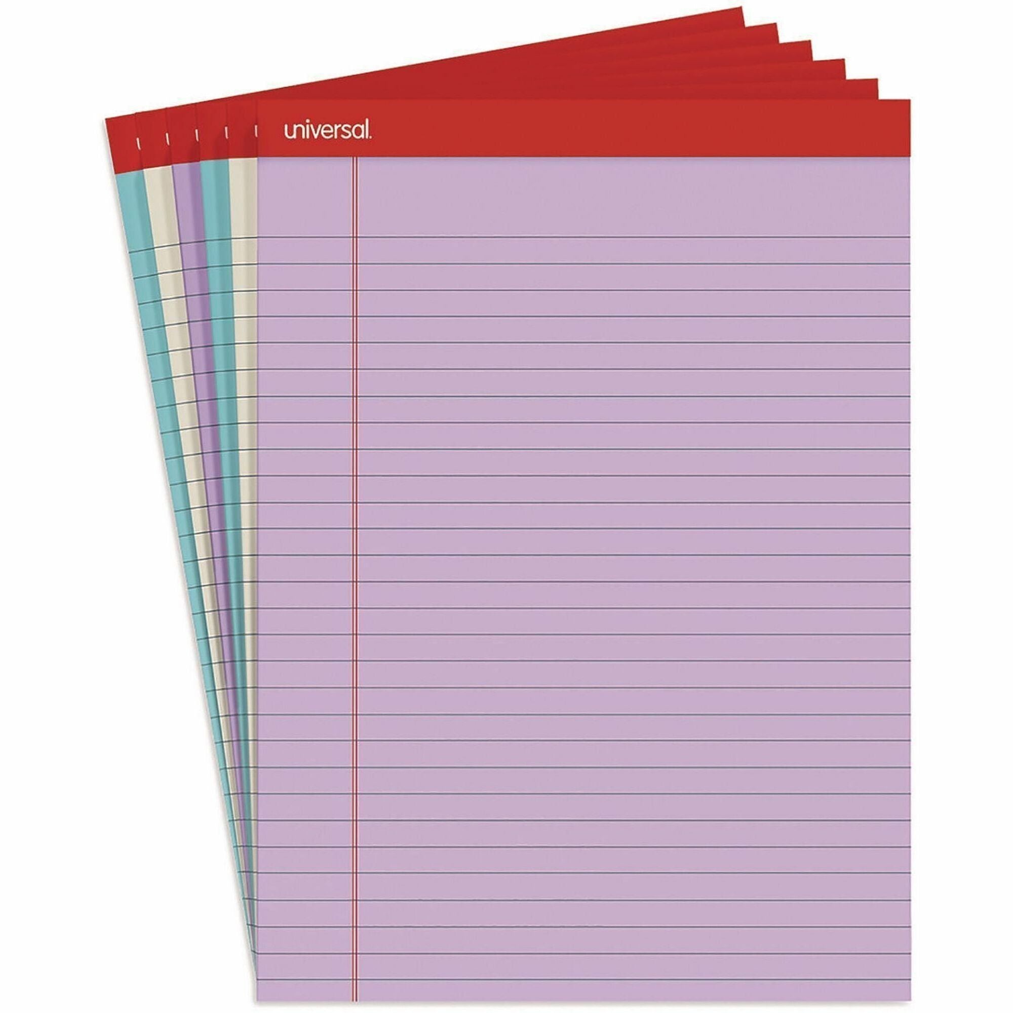 Colored Perforated Ruled Writing Pads, Wide/Legal Rule, 50 Assorted Color 8.5 x 11.75 Sheets, 6/Pack