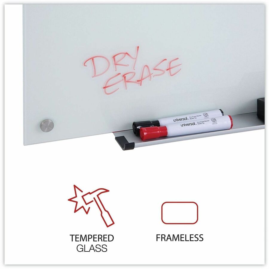 Frameless Glass Marker Board, 48 x 36, White Surface