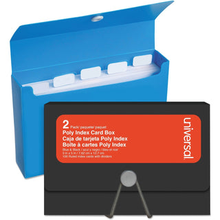 Poly Index Card Box, Holds 100 3 x 5 Cards, 3 x 1.33 x 5, Plastic, Black/Blue, 2/Pack