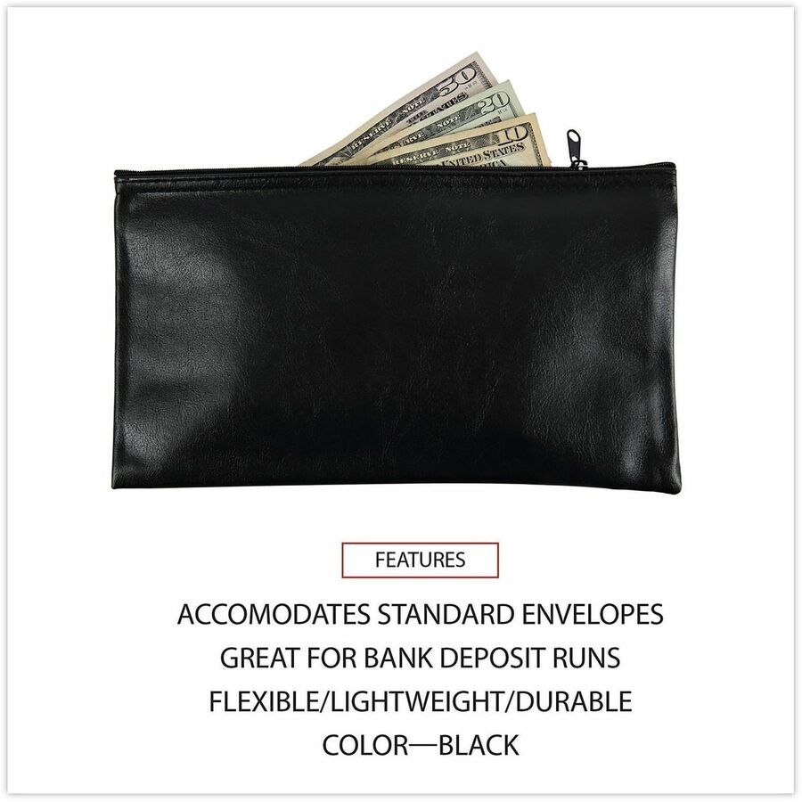 Zippered Wallets/Cases, Leatherette PU, 11 x 6, Black, 2/Pack