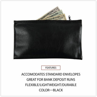 Zippered Wallets/Cases, Leatherette PU, 11 x 6, Black, 2/Pack