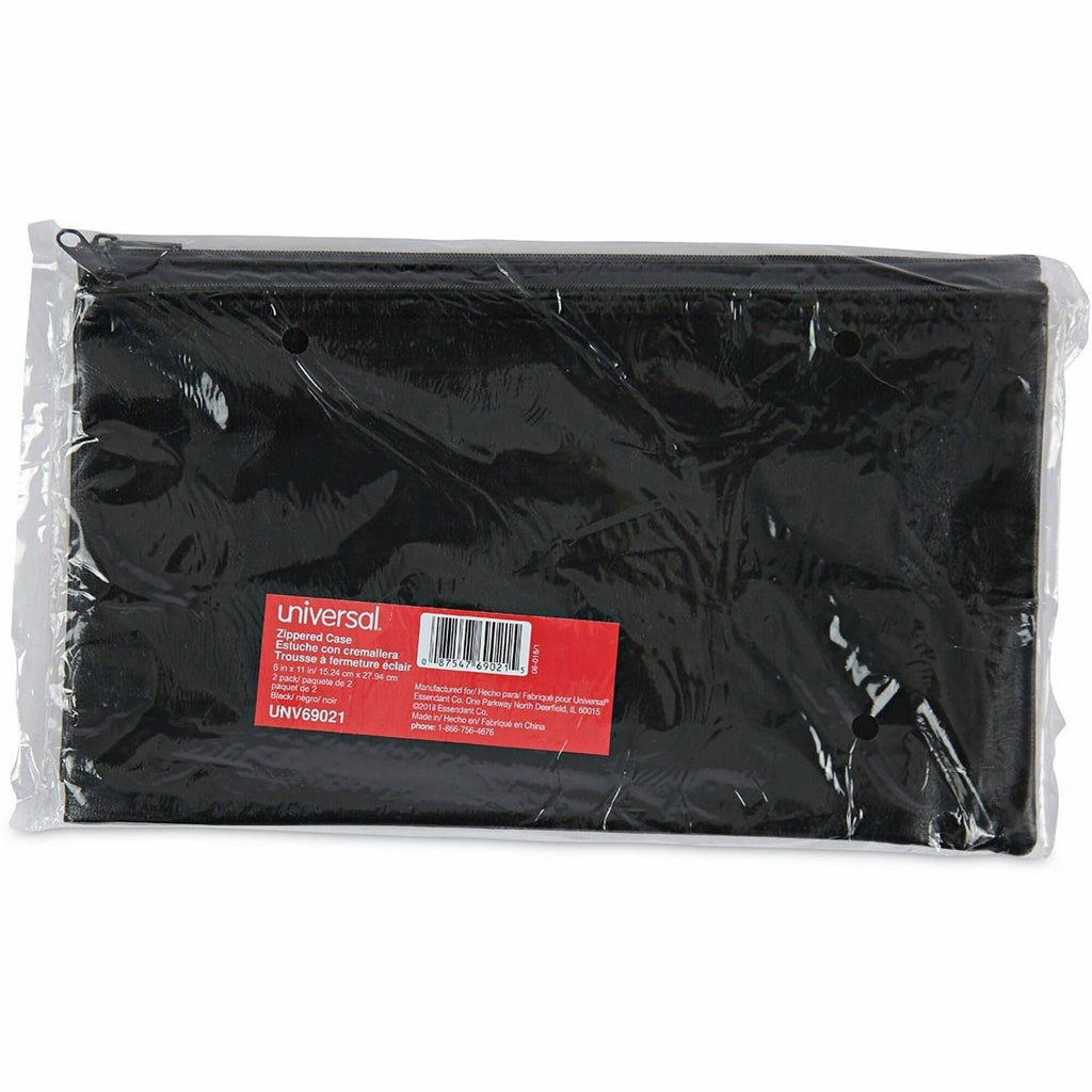 Zippered Wallets/Cases, Leatherette PU, 11 x 6, Black, 2/Pack