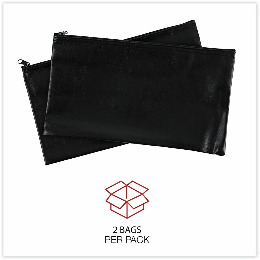 Zippered Wallets/Cases, Leatherette PU, 11 x 6, Black, 2/Pack