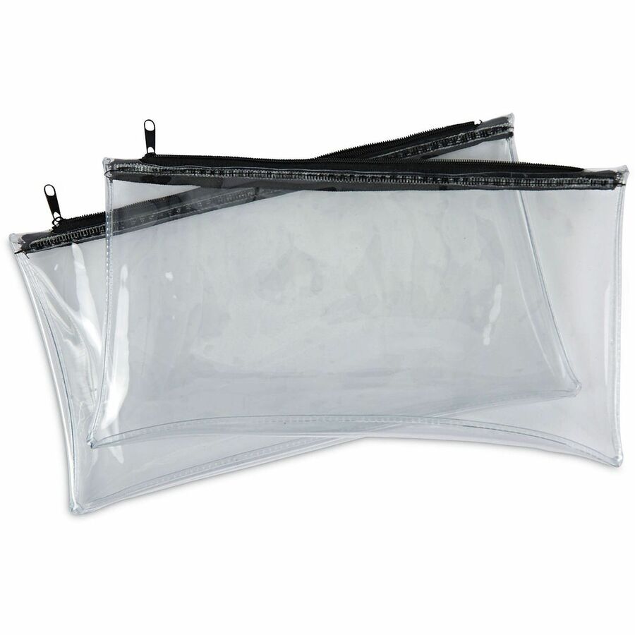 Zippered Wallets/Cases, Leatherette PU, 11 x 6, Clear/Black, 2/Pack