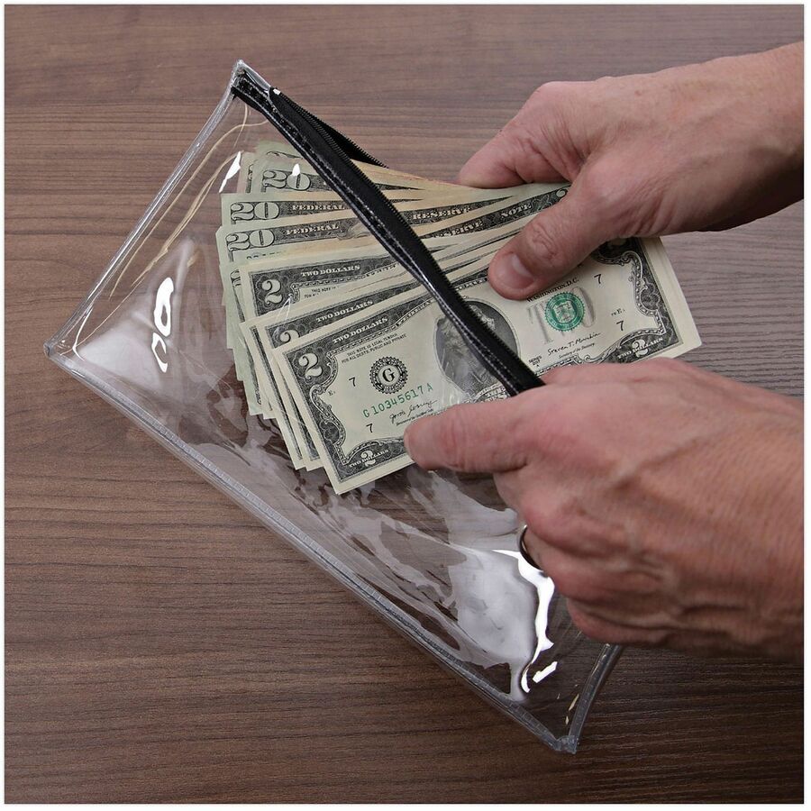 Zippered Wallets/Cases, Leatherette PU, 11 x 6, Clear/Black, 2/Pack