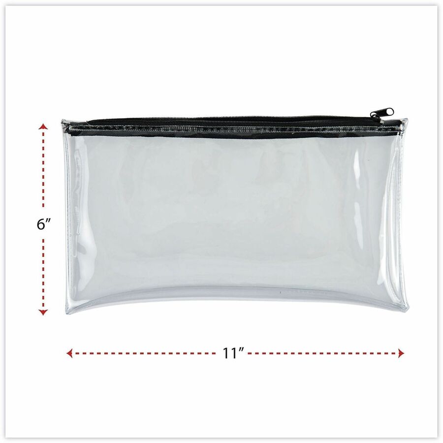 Zippered Wallets/Cases, Leatherette PU, 11 x 6, Clear/Black, 2/Pack