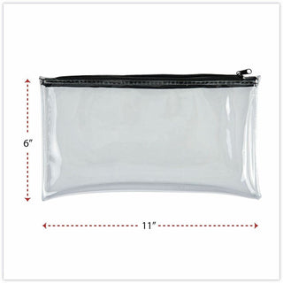 Zippered Wallets/Cases, Leatherette PU, 11 x 6, Clear/Black, 2/Pack