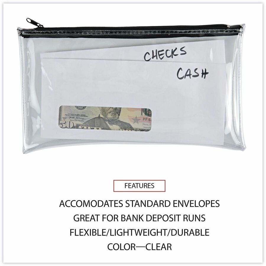 Zippered Wallets/Cases, Leatherette PU, 11 x 6, Clear/Black, 2/Pack