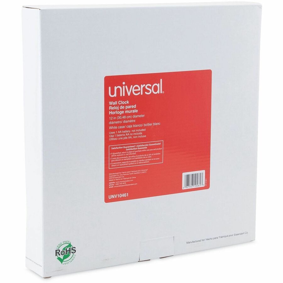 Whisper Quiet Clock, 12" Overall Diameter, White Case, 1 AA (sold separately)