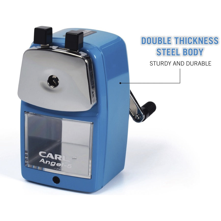 CARL Angel-5 Pencil Sharpener - Desktop - 5" Height x 2.8" Width - Steel, Aluminum - Blue - 1 Each
