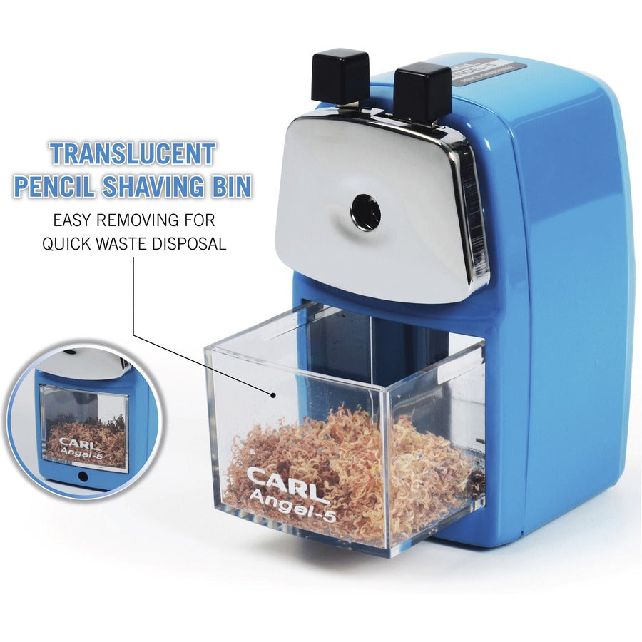 CARL Angel-5 Pencil Sharpener - Desktop - 5" Height x 2.8" Width - Steel, Aluminum - Blue - 1 Each