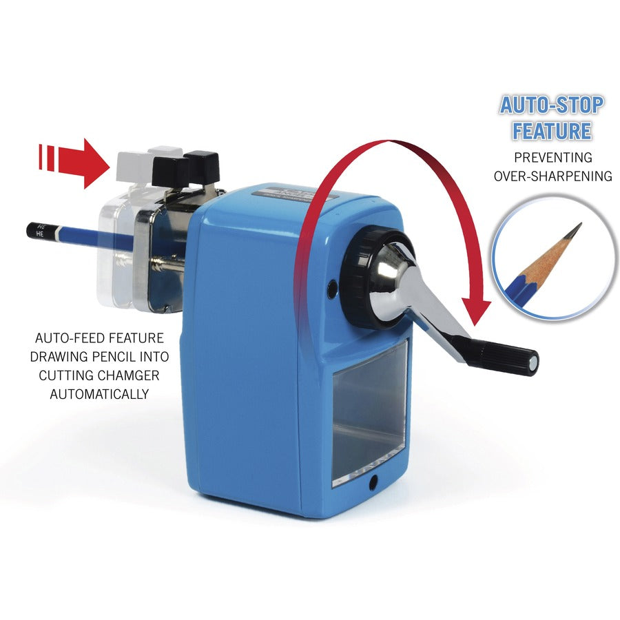 CARL Angel-5 Pencil Sharpener - Desktop - 5" Height x 2.8" Width - Steel, Aluminum - Blue - 1 Each