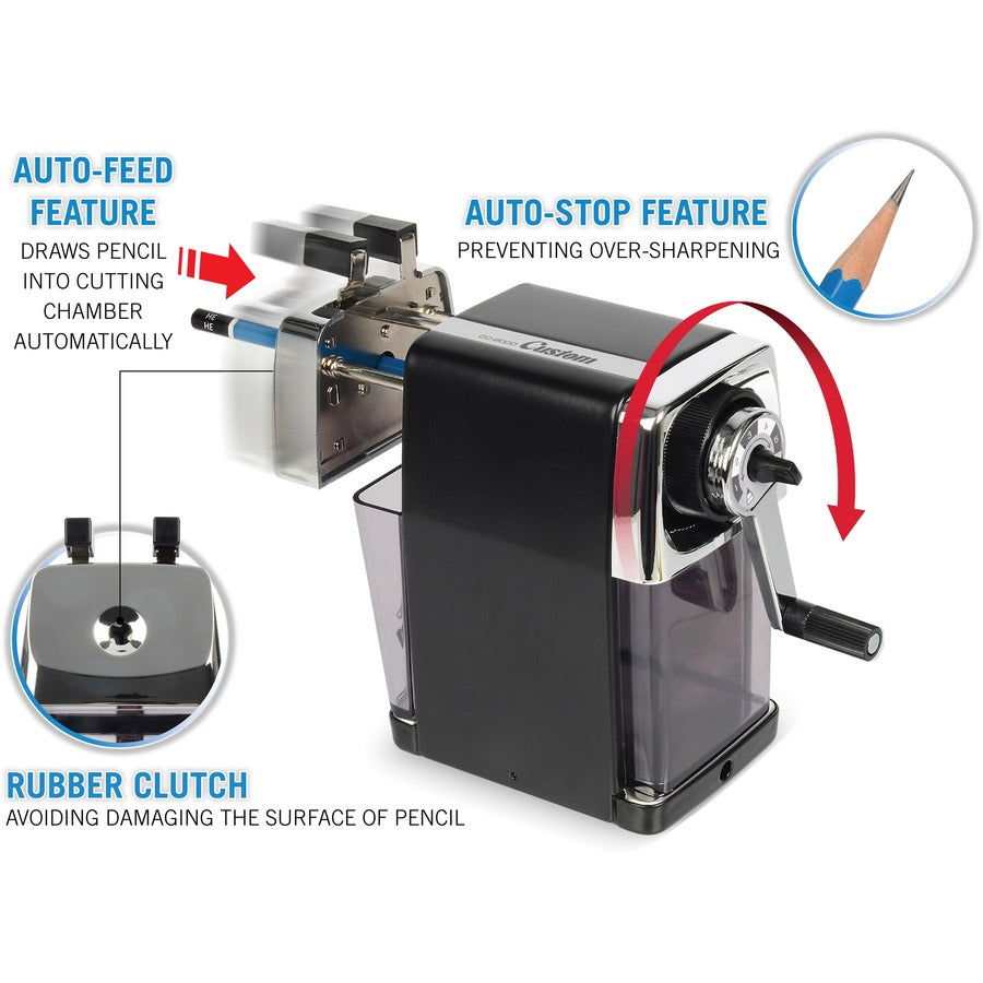 CARL Custom Pencil Sharpener - Desktop - 6" Height x 3" Width - Steel, Aluminum - Black - 1 Each