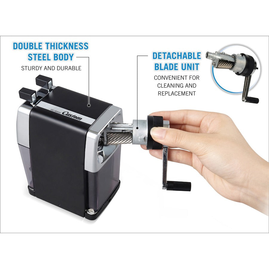 CARL Custom Pencil Sharpener - Desktop - 6" Height x 3" Width - Steel, Aluminum - Black - 1 Each