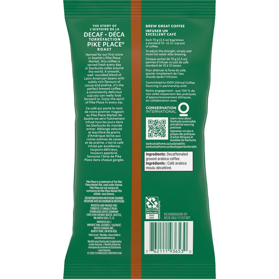 Starbucks Decaf Pike Place Coffee Pack - Medium - 2.5 oz Per Packet - 18 / Box
