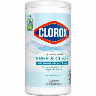 Clorox Free & Clear Compostable All Purpose Cleaning Wipes - 4.25" Length x 4.25" Width - 75.0 / Tub - 1 Each - Bleach-safe, Dye-free, Scent-free, Durable - White