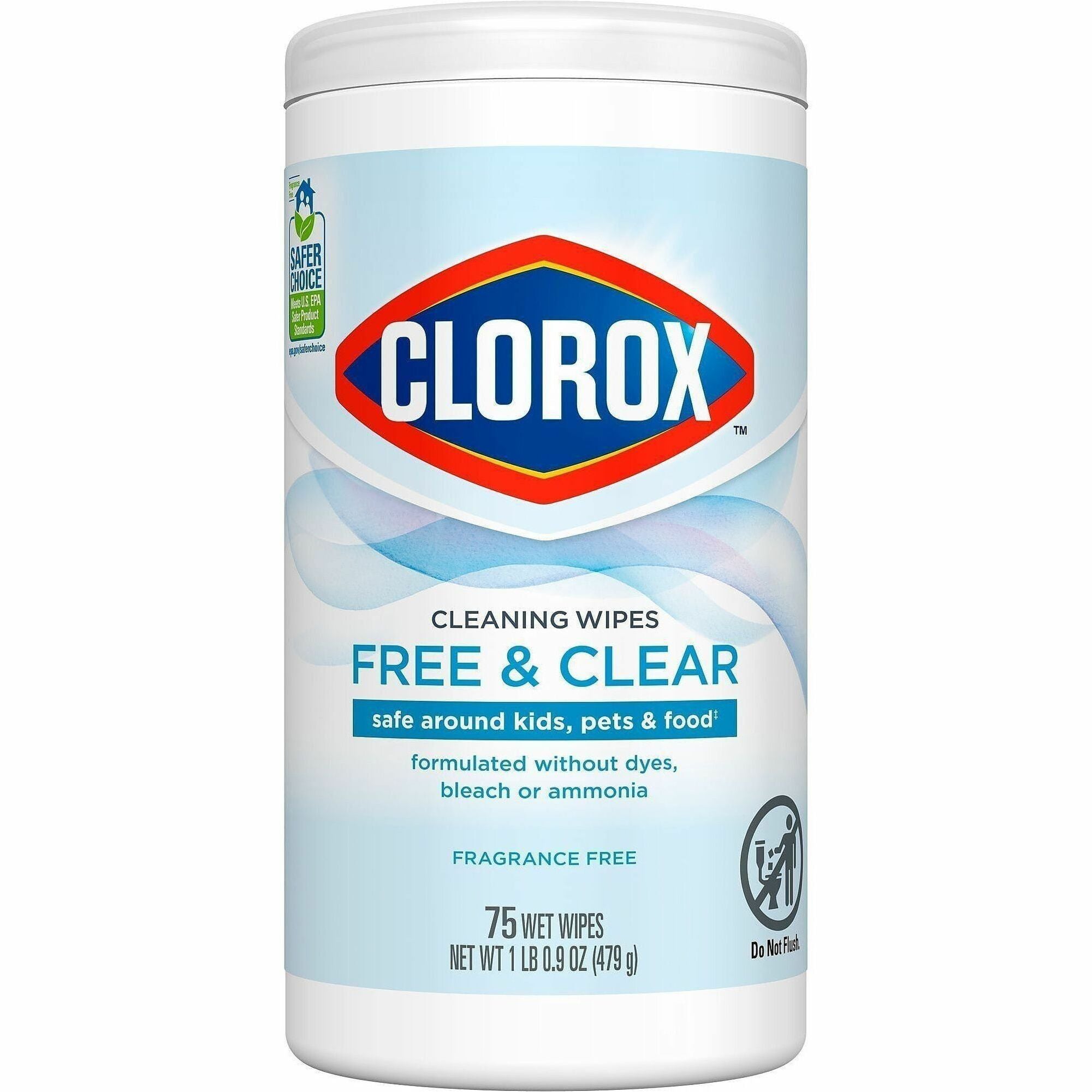 Clorox Free & Clear Compostable All Purpose Cleaning Wipes - 4.25" Length x 4.25" Width - 75.0 / Tub - 1 Each - Bleach-safe, Dye-free, Scent-free, Durable - White