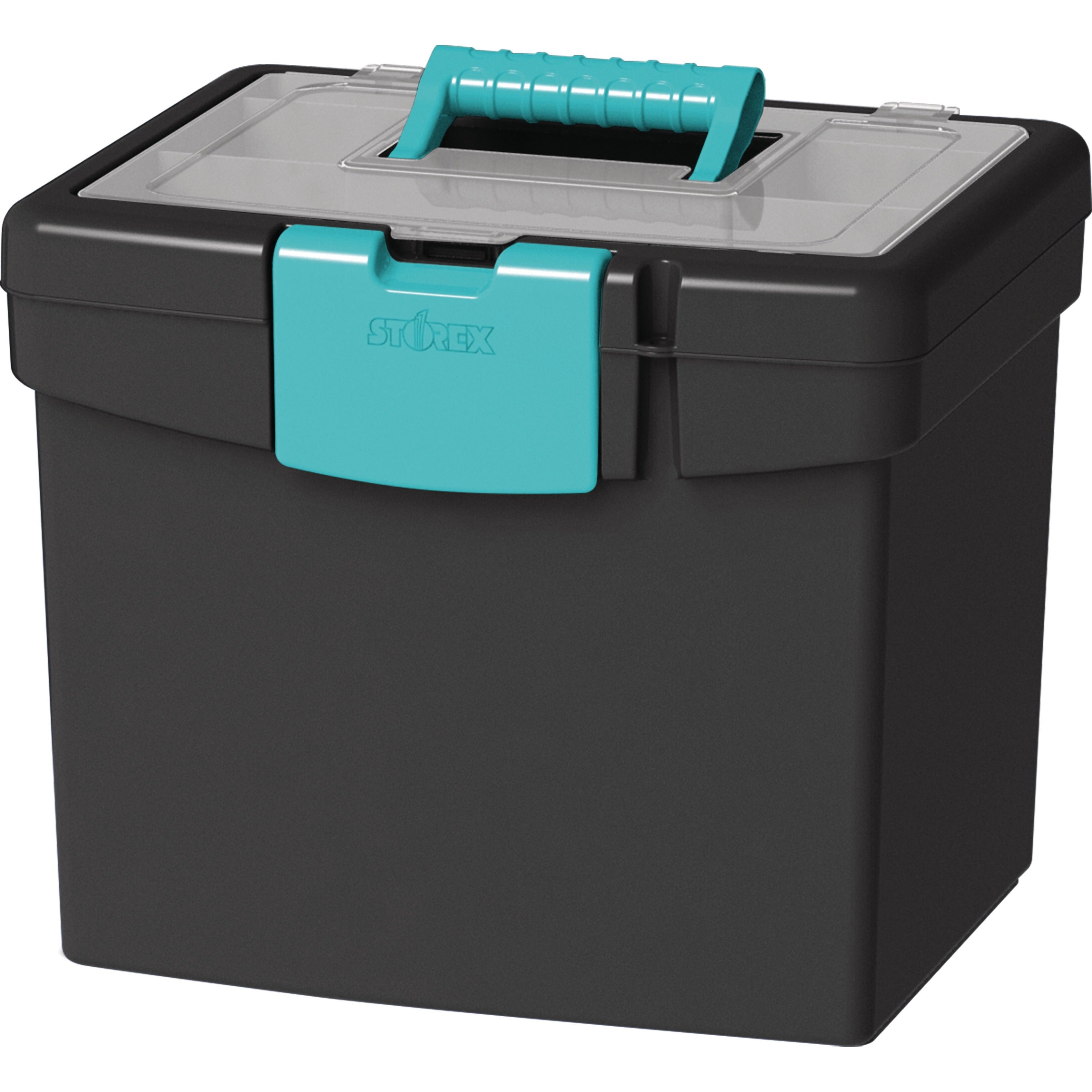 storex-file-storage-box-with-xl-storage-lid-external-dimensions-109-length-x-133-width-x-11-height-30-lb-media-size-supported-letter-850-x-11-clamping-latch-closure-plastic-black-teal-for-file-folder-1-each_stx61414b02c - 1